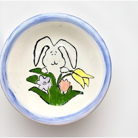 Easter Bunny Dinner Plate La Primula Italian  Blue Rim Spring Decor 10in Ceramic - Picture 1 of 2